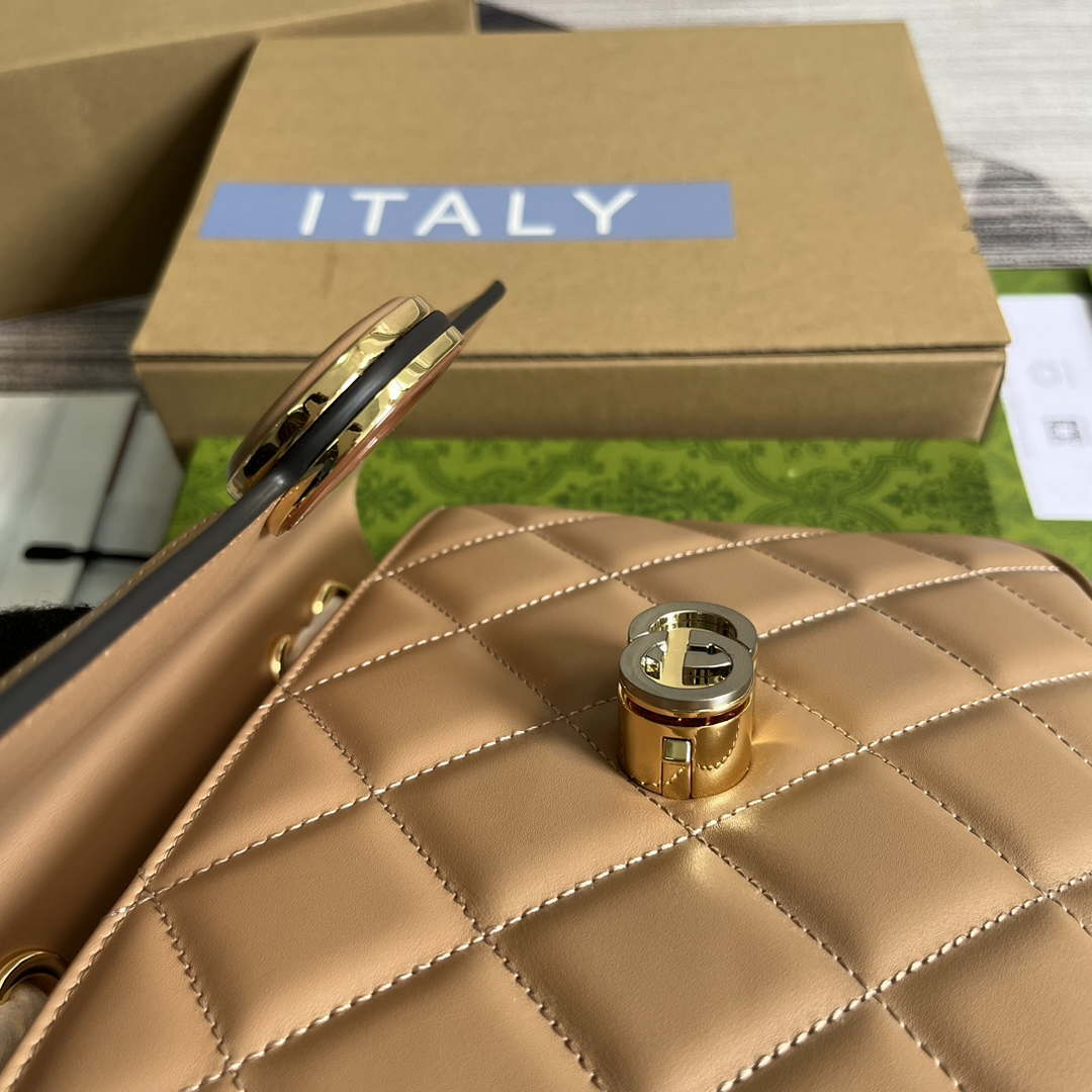 Gucci ?740834 GG Deco Small Shoulder Bag Apricot