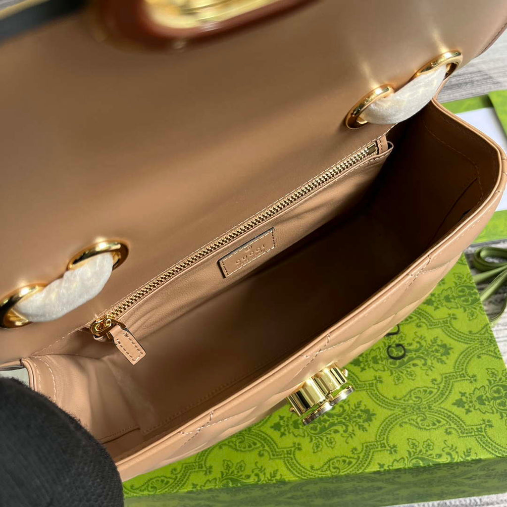Gucci ?740834 GG Deco Small Shoulder Bag Apricot