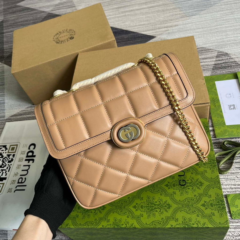Gucci ?740834 GG Deco Small Shoulder Bag Apricot