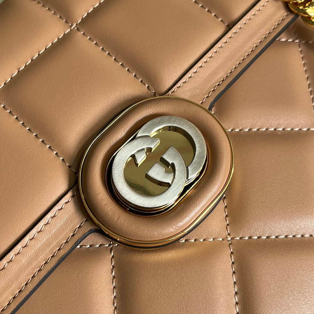 Gucci ?740834 GG Deco Small Shoulder Bag Apricot