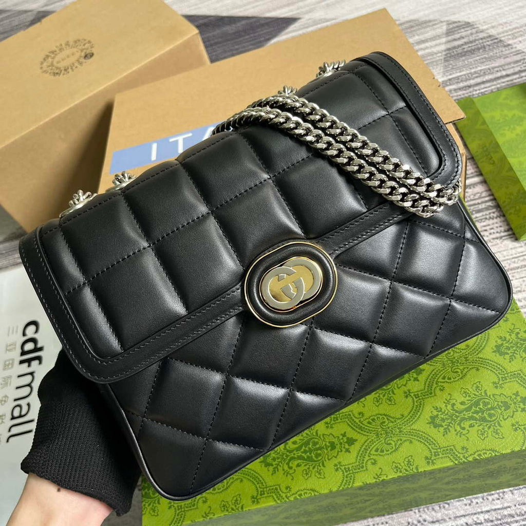 Gucci ?740834 GG Deco Small Shoulder Bag Black