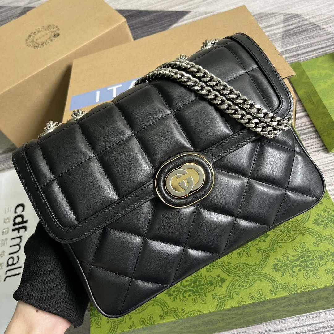 Gucci ?740834 GG Deco Small Shoulder Bag Black