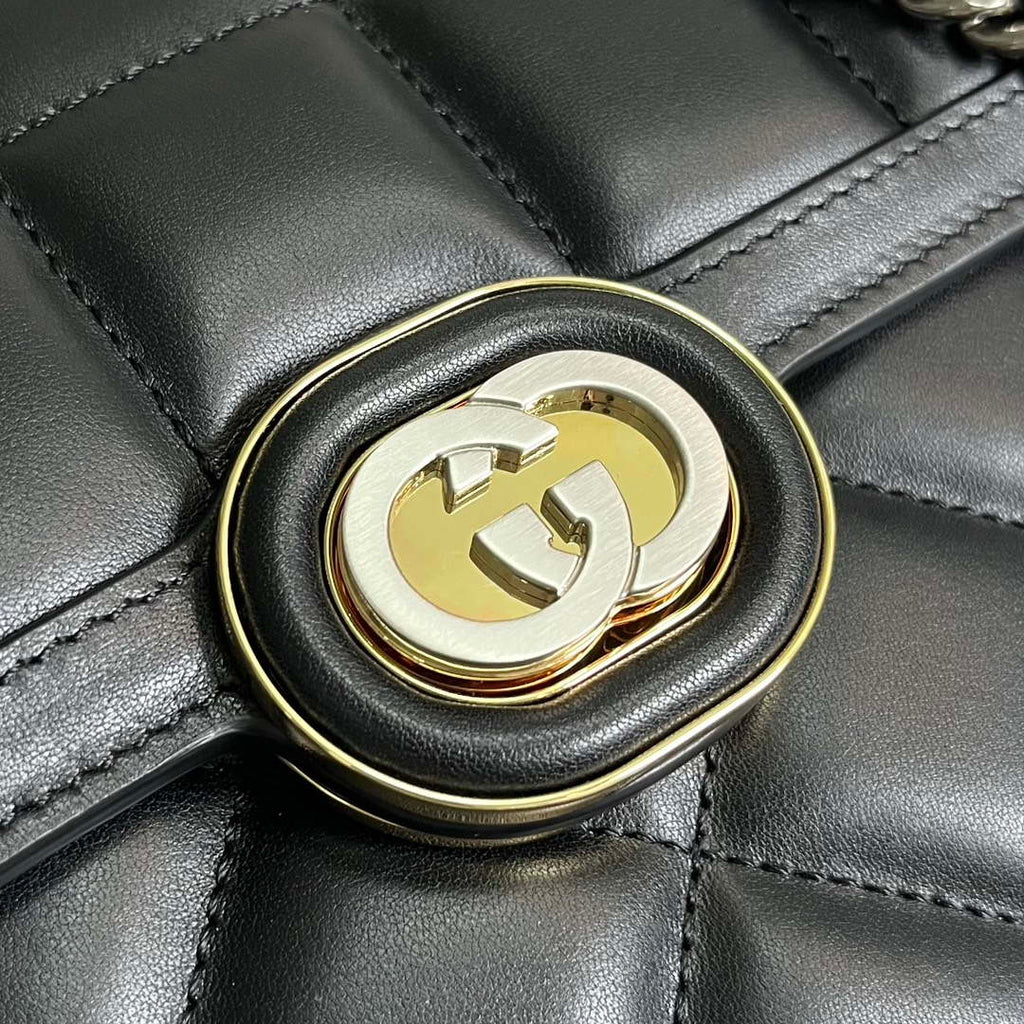 Gucci ?740834 GG Deco Small Shoulder Bag Black