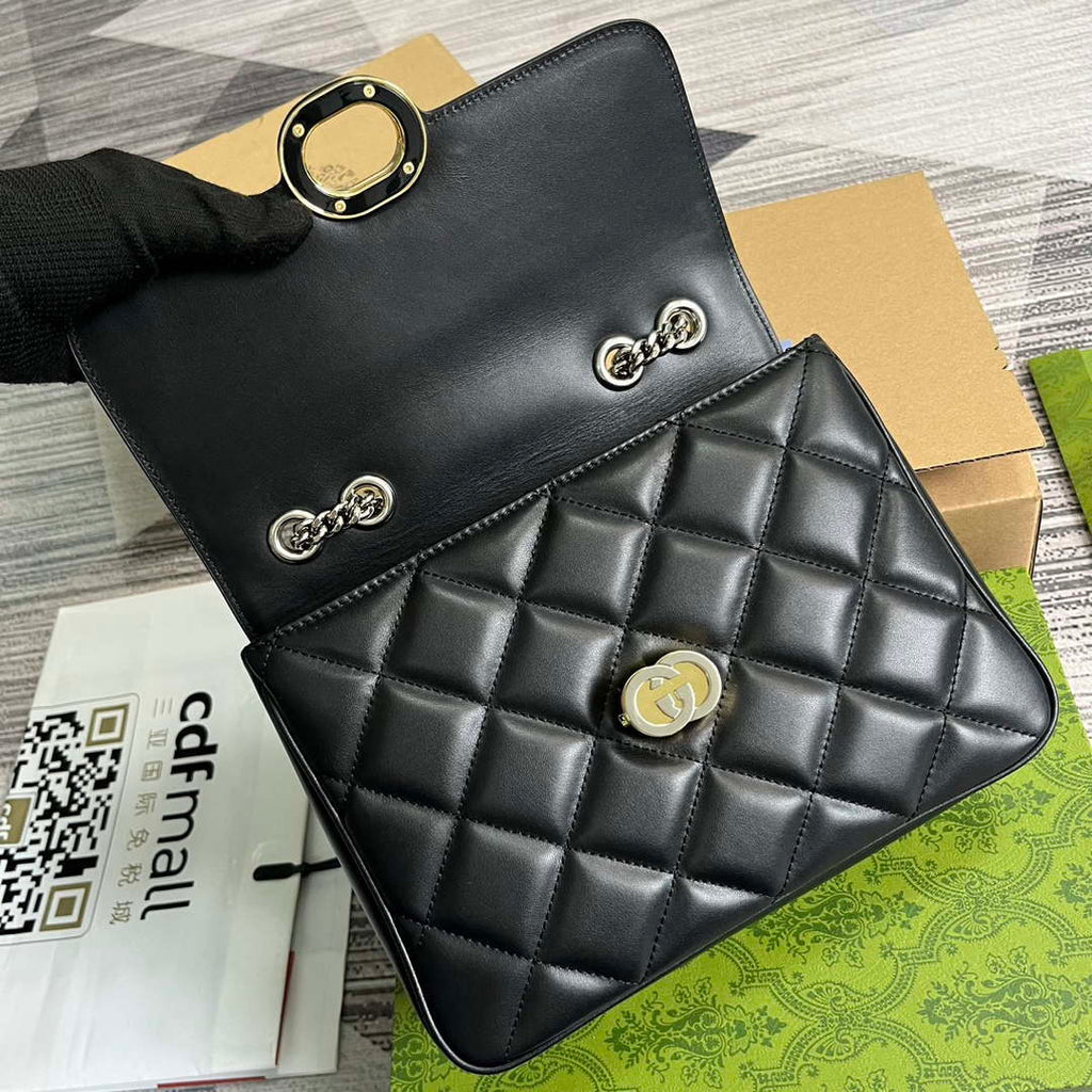 Gucci ?740834 GG Deco Small Shoulder Bag Black