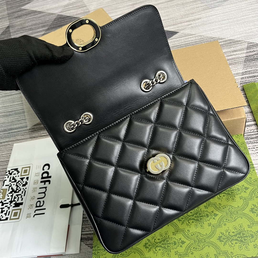 Gucci ?740834 GG Deco Small Shoulder Bag Black