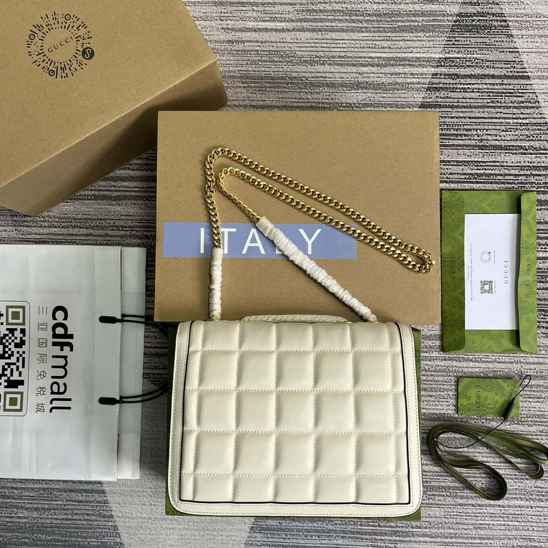 Gucci ?740834 GG Deco Small Shoulder Bag White