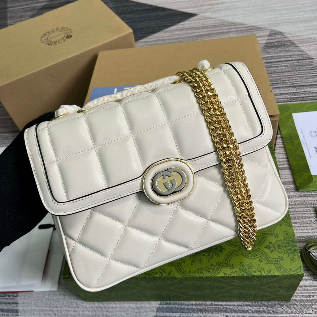 Gucci ?740834 GG Deco Small Shoulder Bag White
