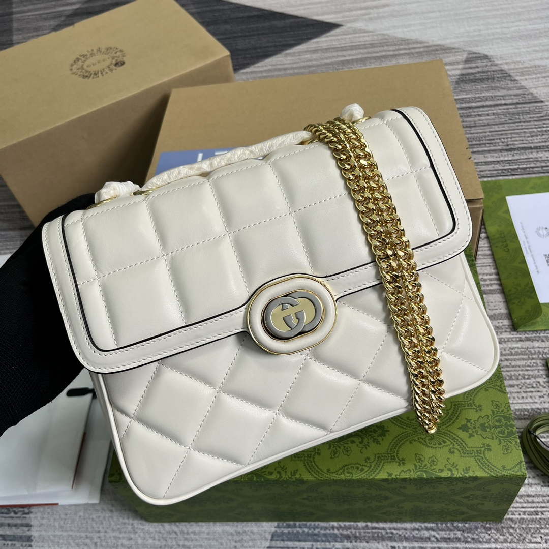 Gucci ?740834 GG Deco Small Shoulder Bag White