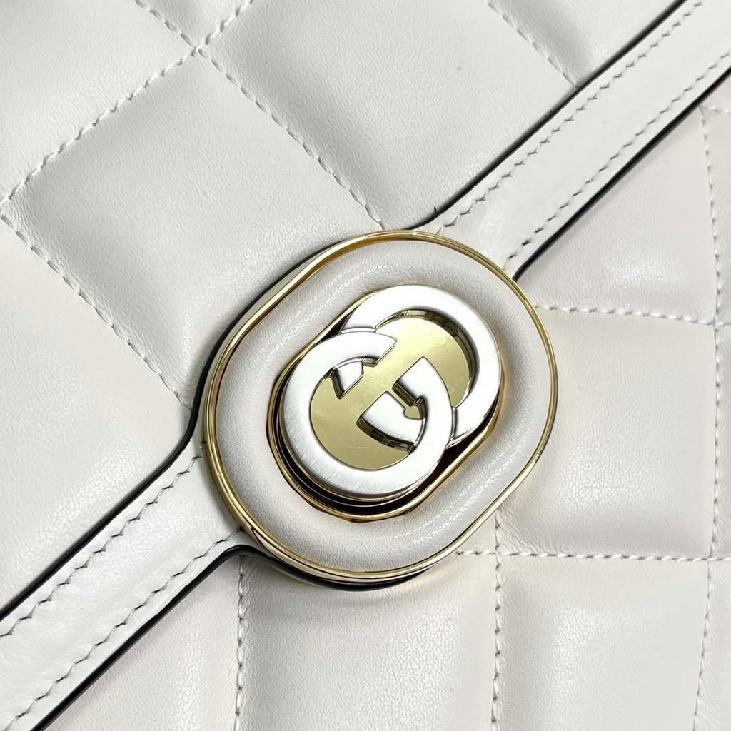 Gucci ?740834 GG Deco Small Shoulder Bag White