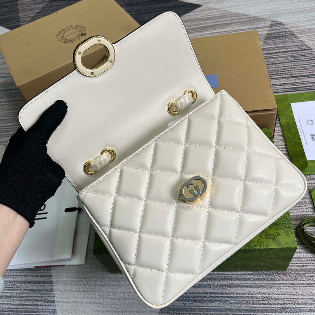 Gucci ?740834 GG Deco Small Shoulder Bag White