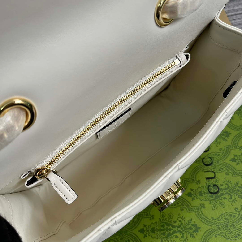 Gucci ?740834 GG Deco Small Shoulder Bag White