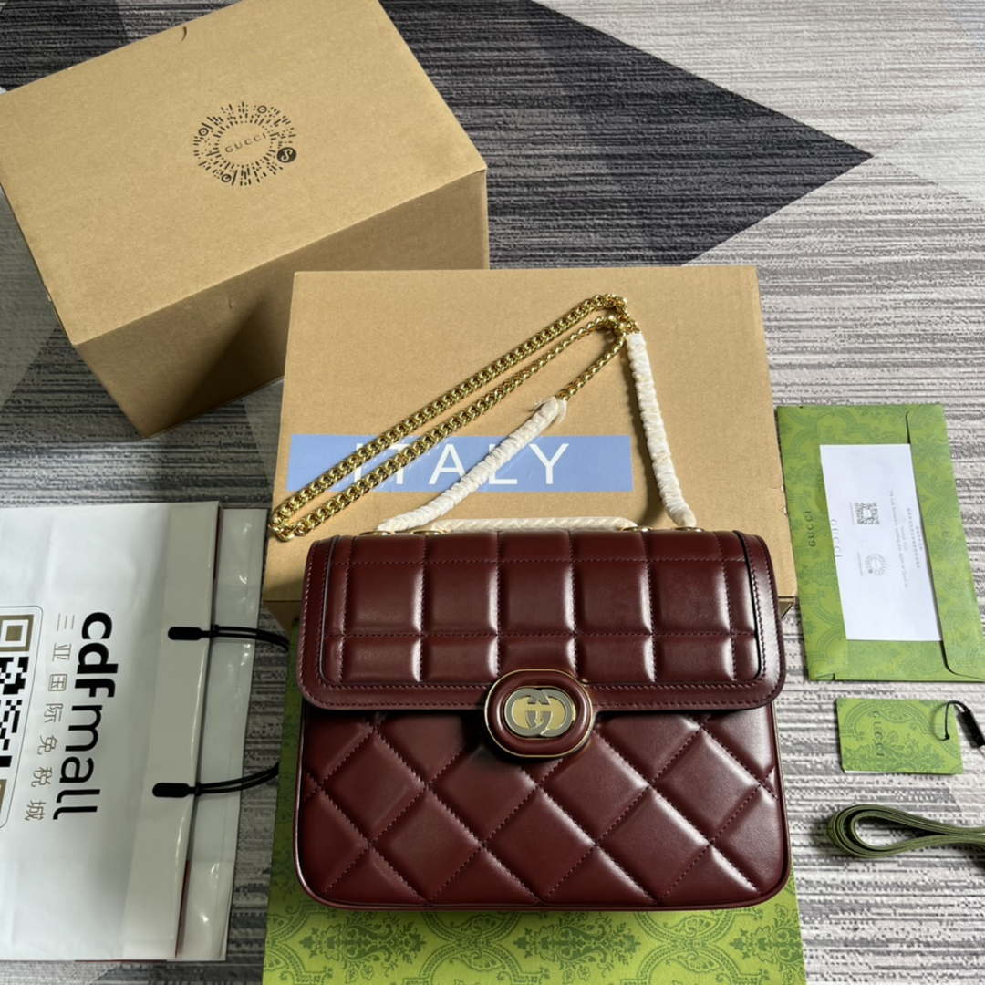 Gucci ?740834 GG Deco Small Shoulder Bag Wine Red