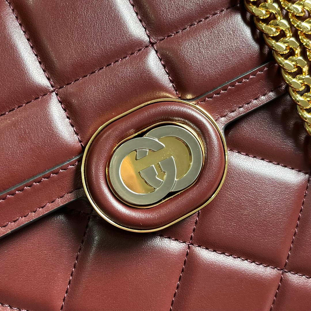 Gucci ?740834 GG Deco Small Shoulder Bag Wine Red