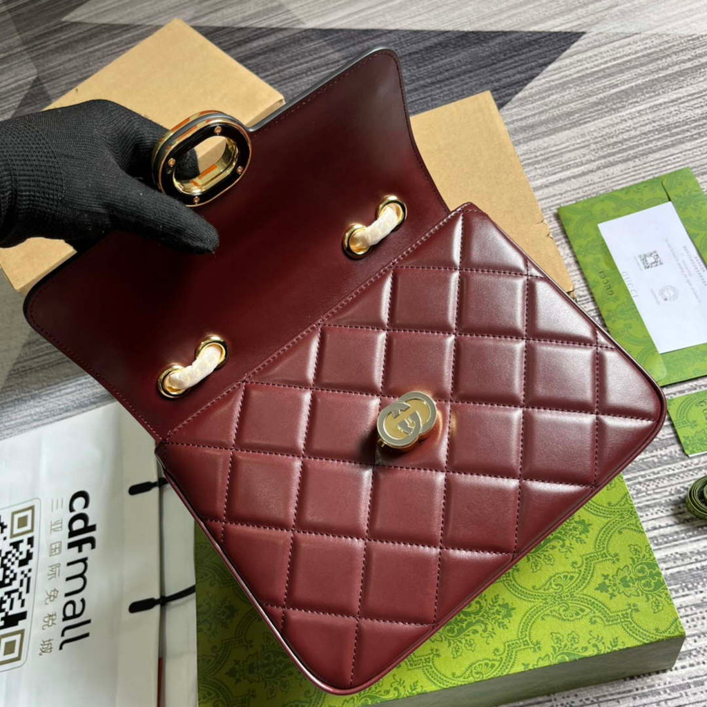 Gucci ?740834 GG Deco Small Shoulder Bag Wine Red