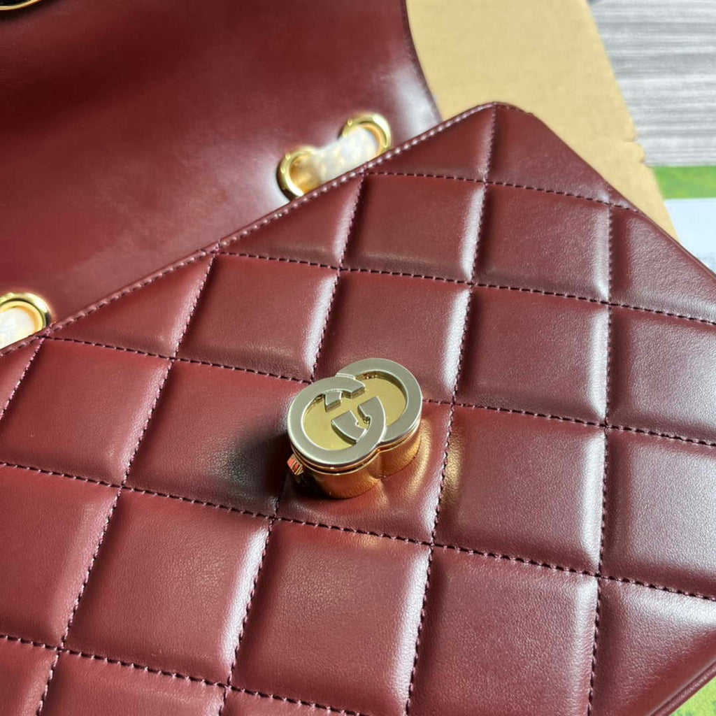 Gucci ?740834 GG Deco Small Shoulder Bag Wine Red