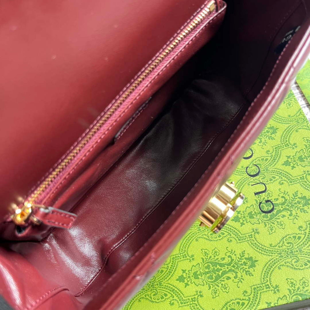 Gucci ?740834 GG Deco Small Shoulder Bag Wine Red