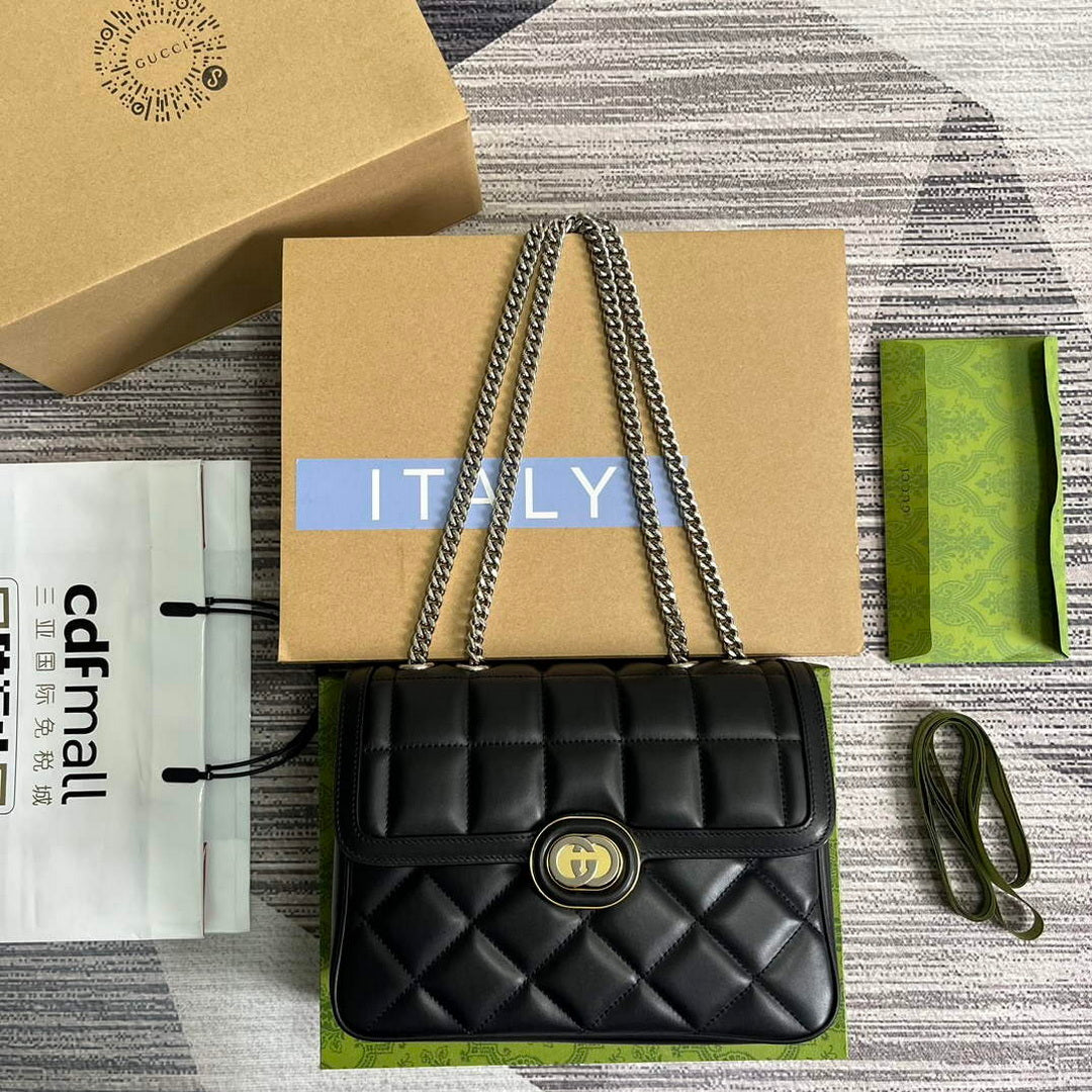 Gucci 740834 Gucci Deco Small Shoulder Bag Black - Default Title - View 1