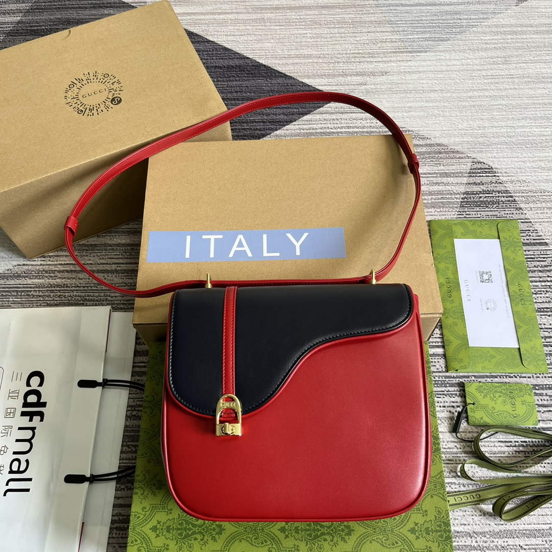 Gucci 740988 Equestrian inspired shoulder bag Blue and red - Default Title - View 1