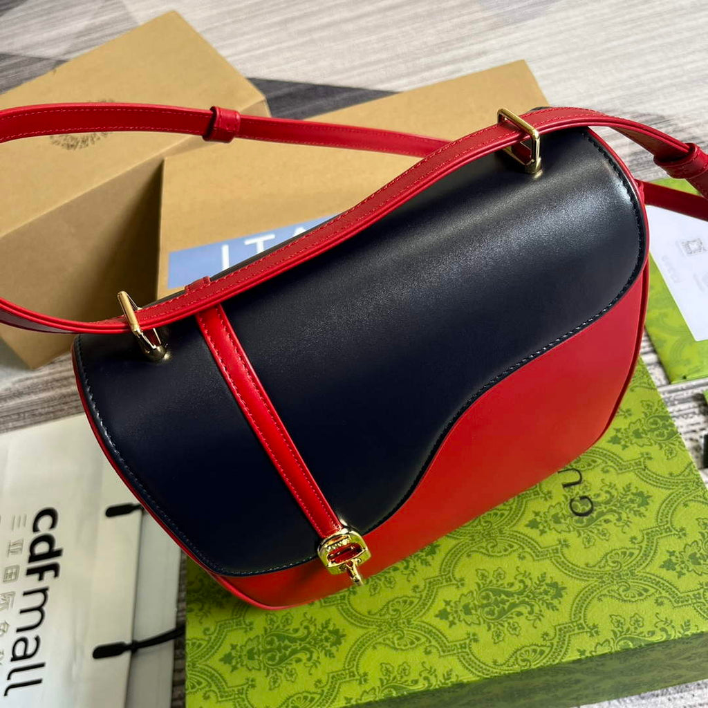 Gucci 740988 Equestrian inspired shoulder bag Blue and red