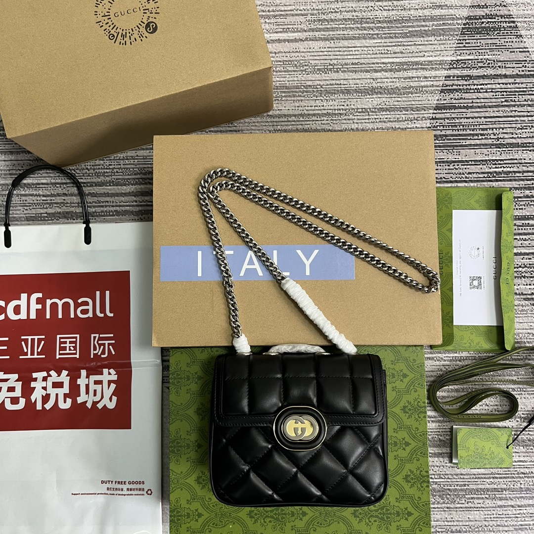 Gucci ?741457 Gucci Deco Mini Shoulder Bag Black