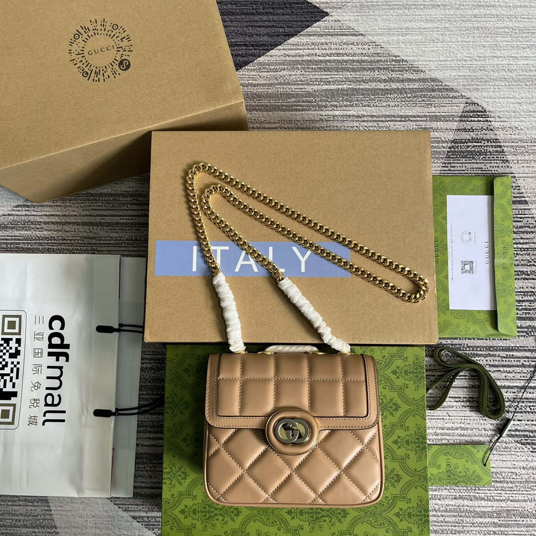 Gucci ?741457 Gucci Deco Mini Shoulder Bag Rose Beige