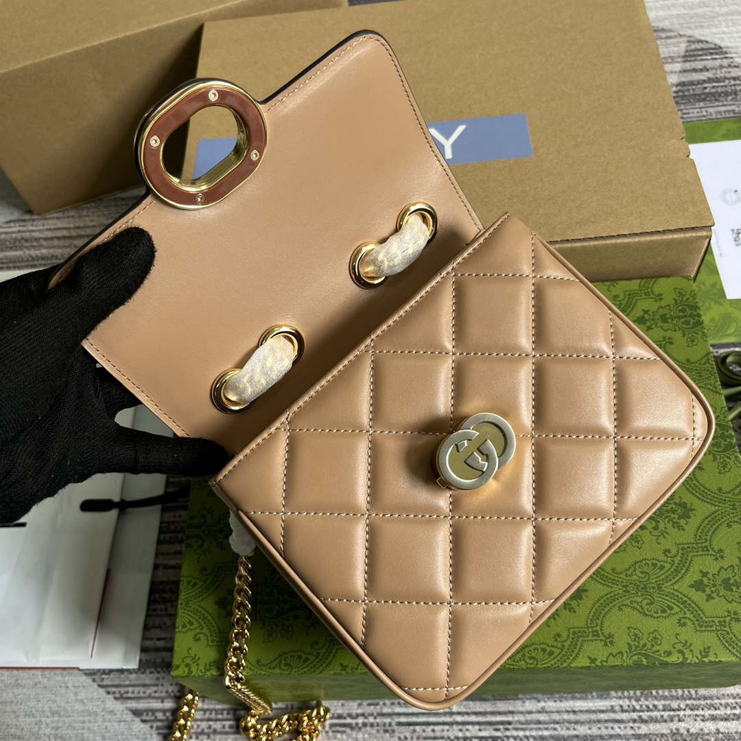 Gucci ?741457 Gucci Deco Mini Shoulder Bag Rose Beige