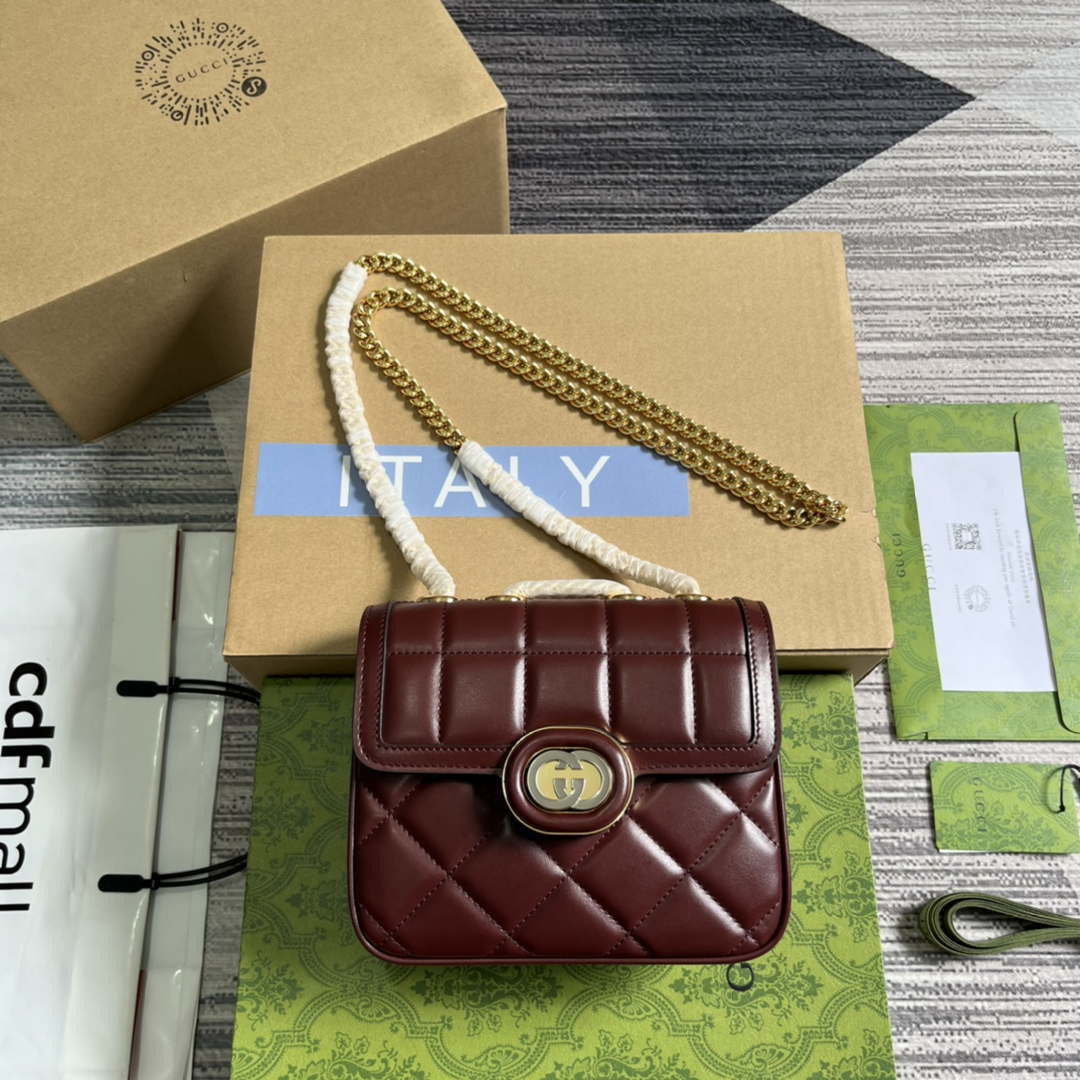 Gucci ?741457 Gucci Deco Mini Shoulder Bag Wine Red