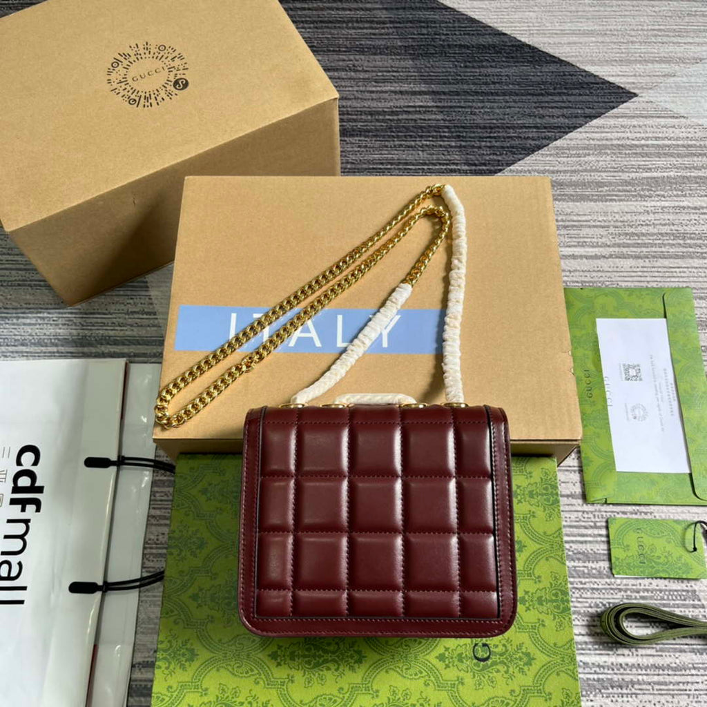 Gucci ?741457 Gucci Deco Mini Shoulder Bag Wine Red
