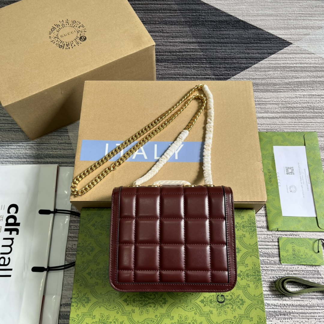 Gucci ?741457 Gucci Deco Mini Shoulder Bag Wine Red