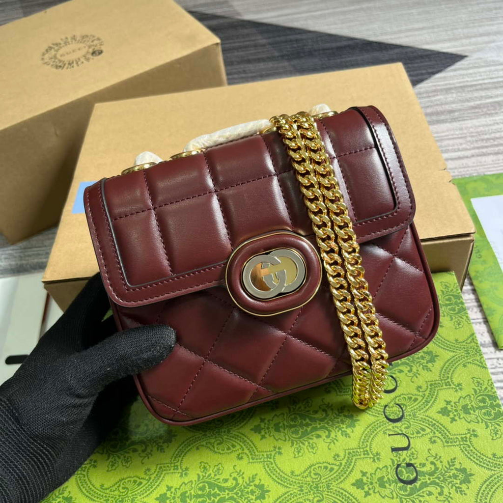 Gucci ?741457 Gucci Deco Mini Shoulder Bag Wine Red