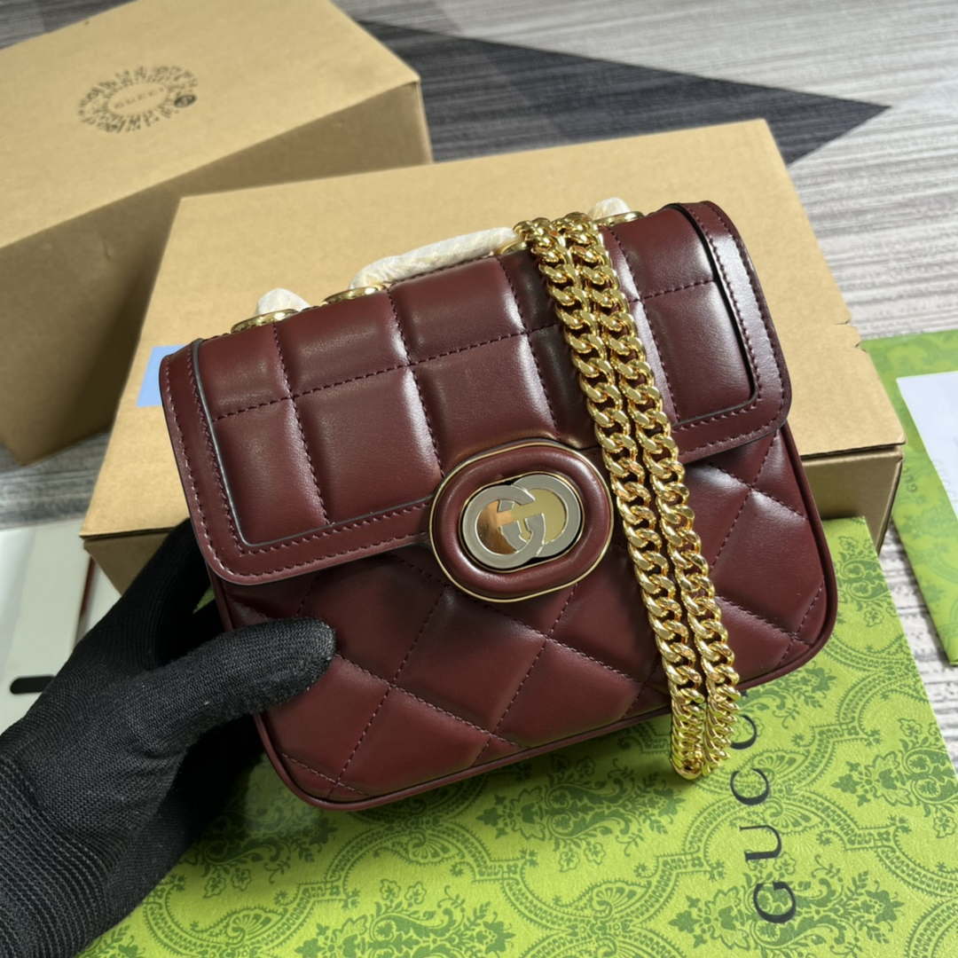 Gucci ?741457 Gucci Deco Mini Shoulder Bag Wine Red