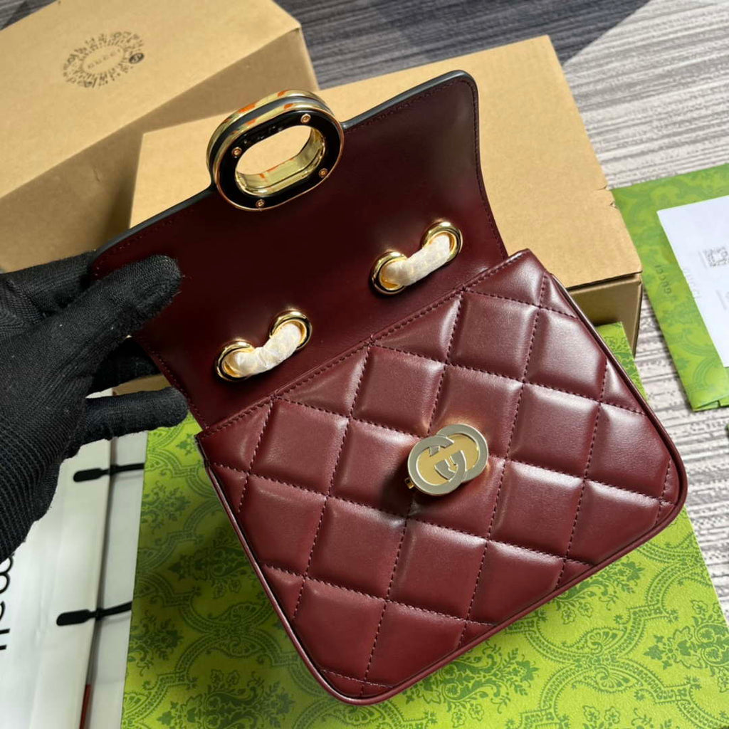 Gucci ?741457 Gucci Deco Mini Shoulder Bag Wine Red