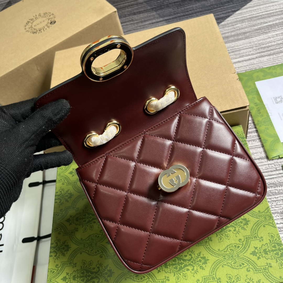 Gucci ?741457 Gucci Deco Mini Shoulder Bag Wine Red