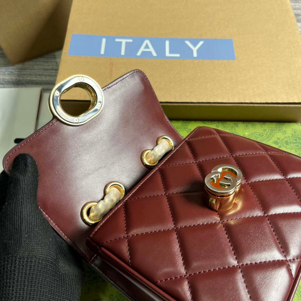 Gucci ?741457 Gucci Deco Mini Shoulder Bag Wine Red