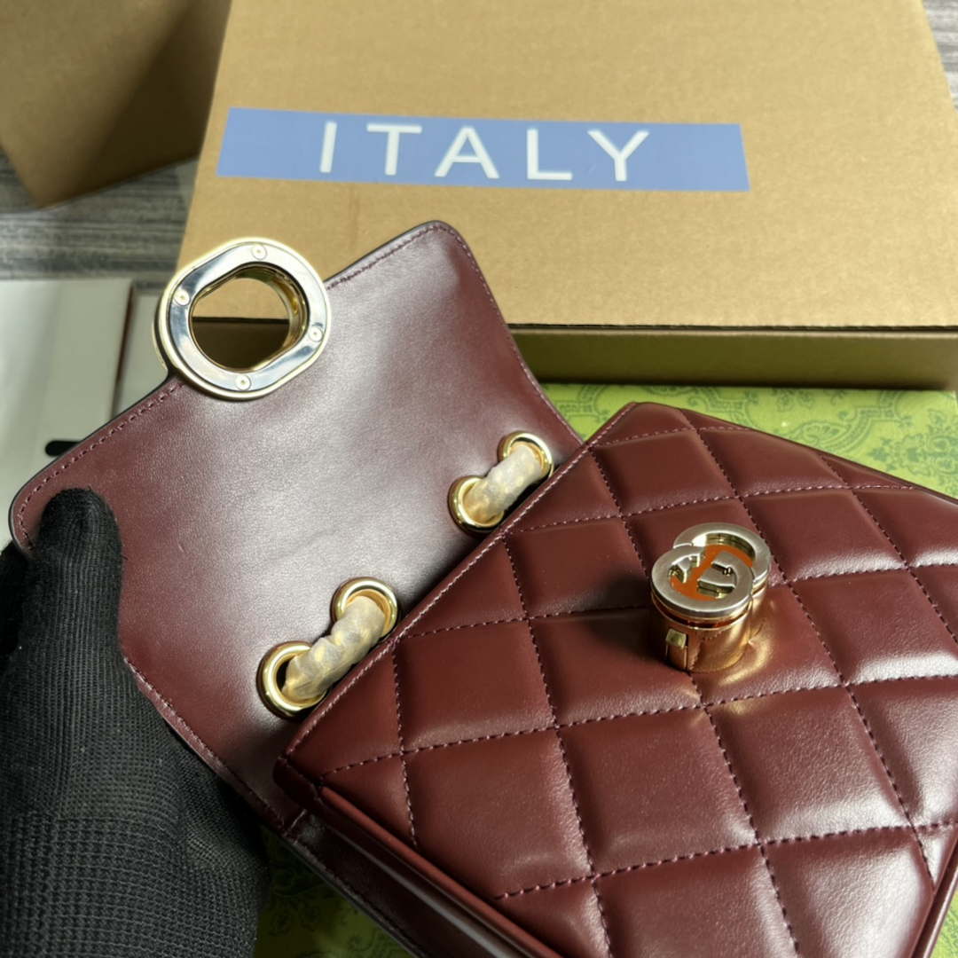 Gucci ?741457 Gucci Deco Mini Shoulder Bag Wine Red