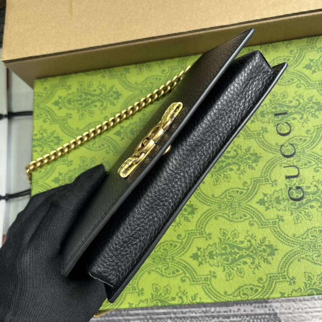 Gucci 746056 Chain Wallet With Interlocking G Python Bow Black - Default Title - View 4