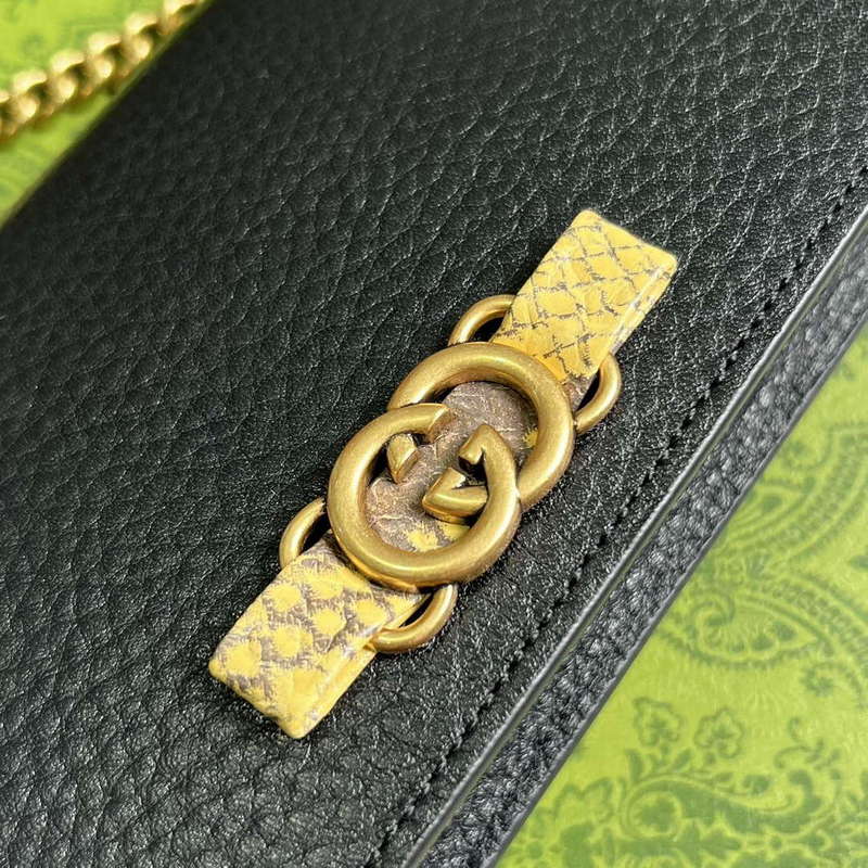 Gucci 746056 Chain Wallet With Interlocking G Python Bow Black