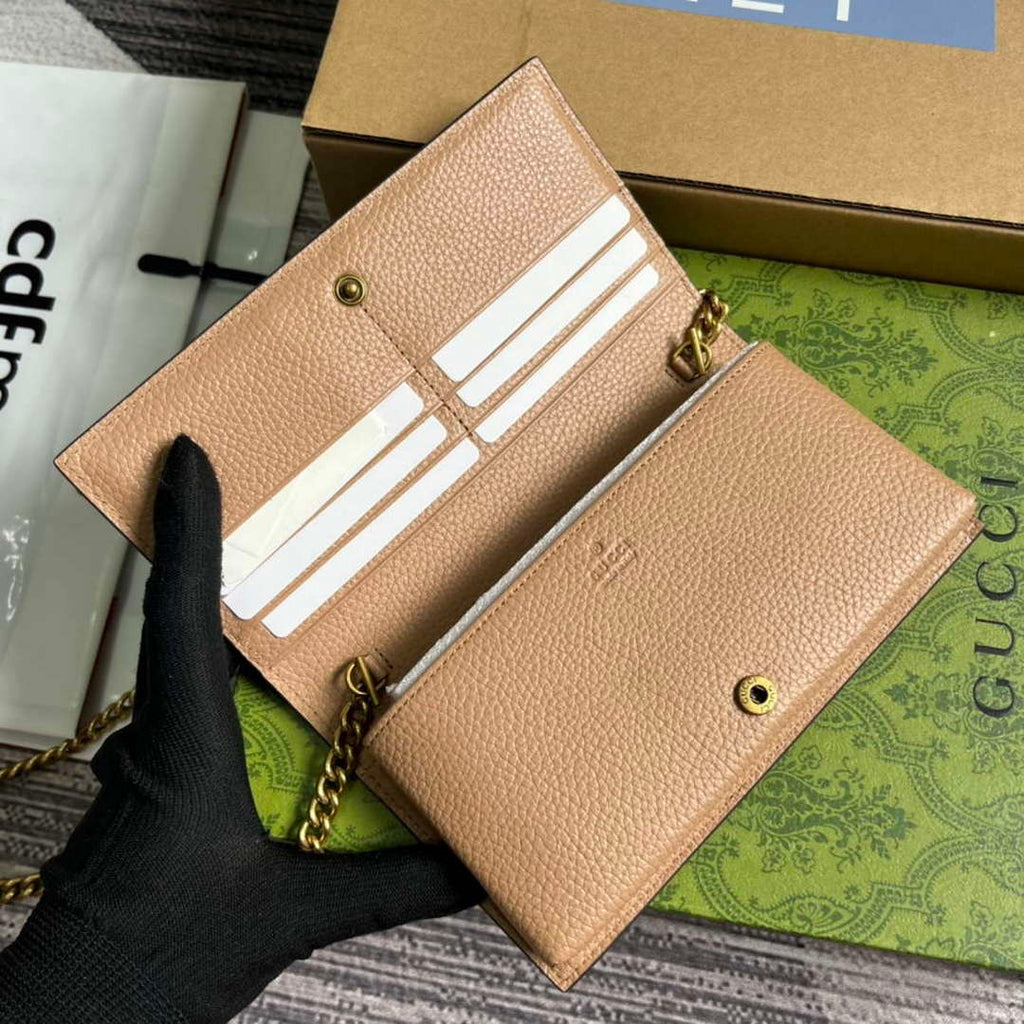 Gucci 746056 Chain Wallet With Interlocking G Python Bow Rose beige