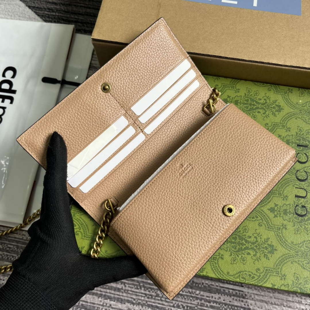 Gucci 746056 Chain Wallet With Interlocking G Python Bow Rose beige - Default Title - View 6