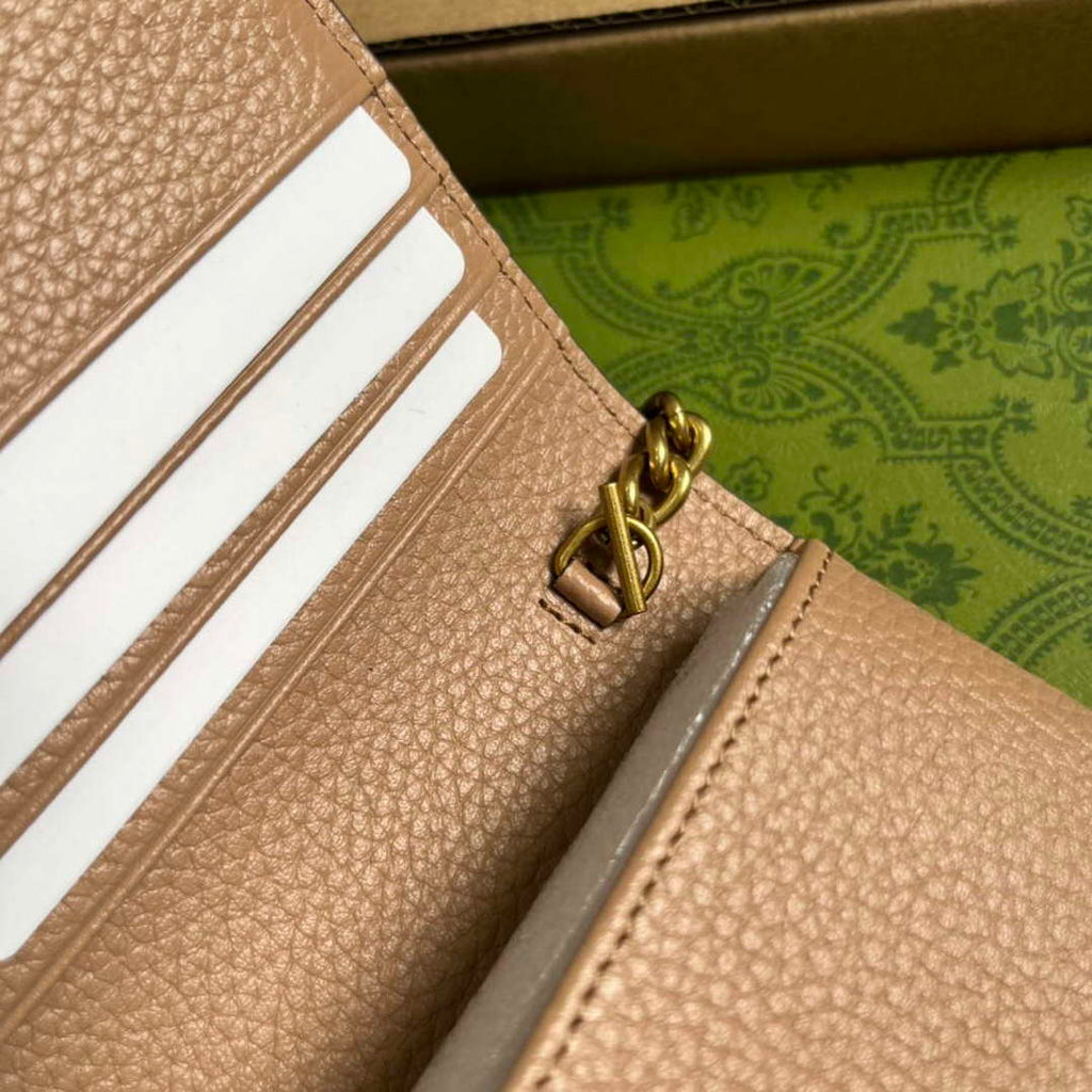 Gucci 746056 Chain Wallet With Interlocking G Python Bow Rose beige