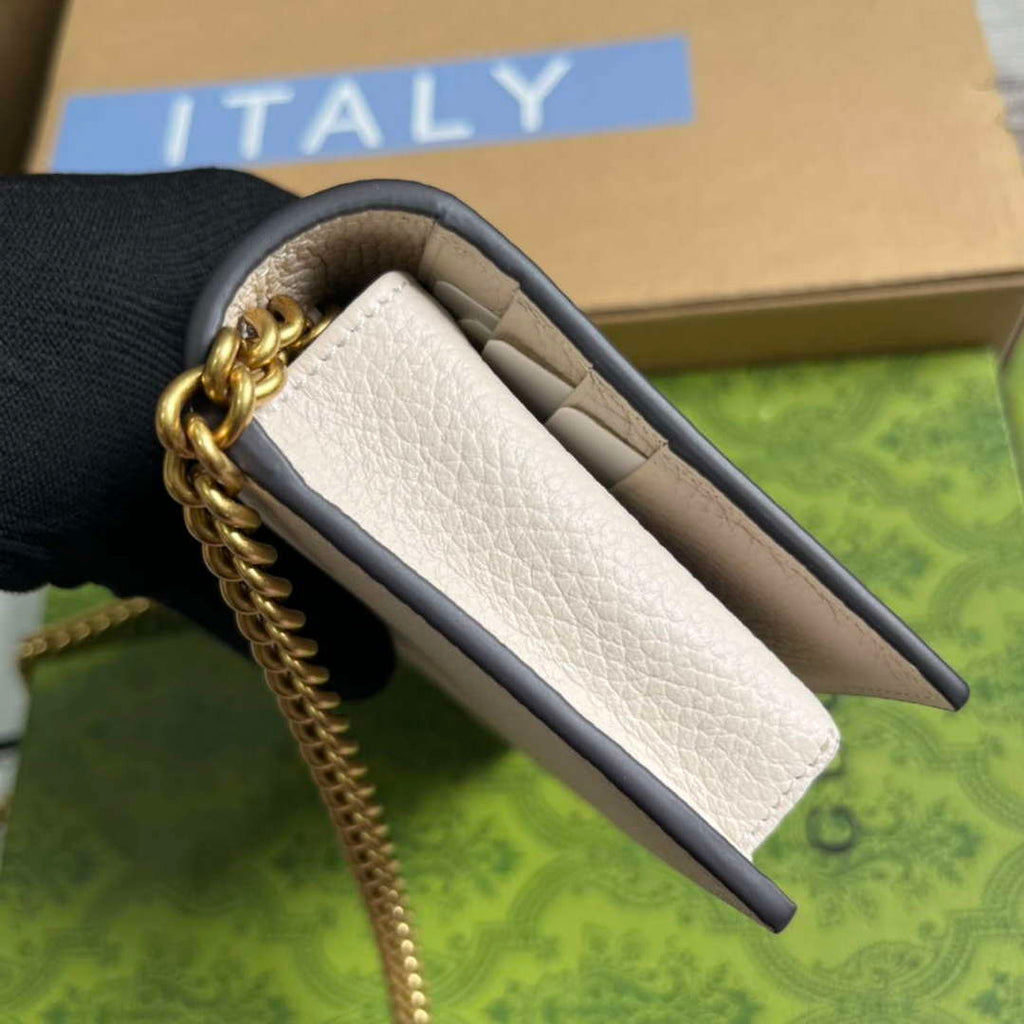 Gucci 746056 Chain Wallet With Interlocking G Python Bow White