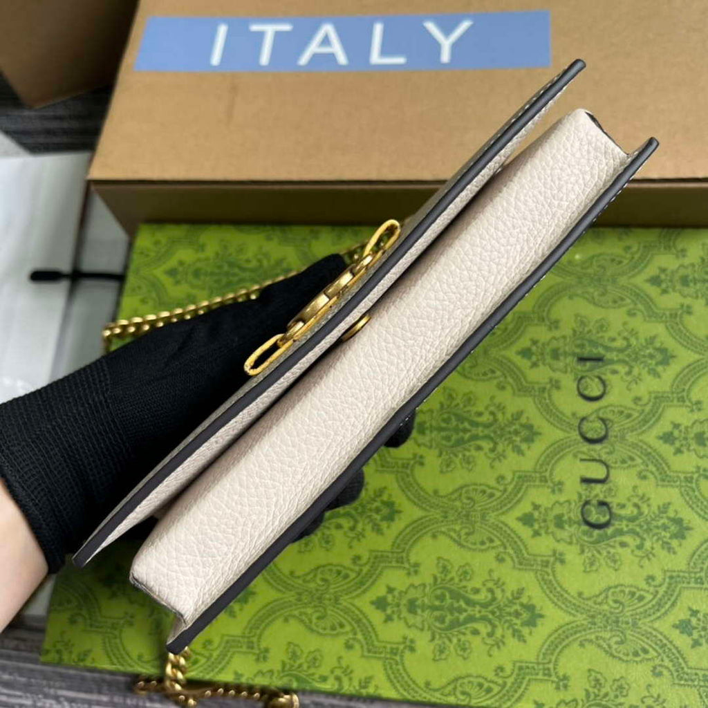 Gucci 746056 Chain Wallet With Interlocking G Python Bow White