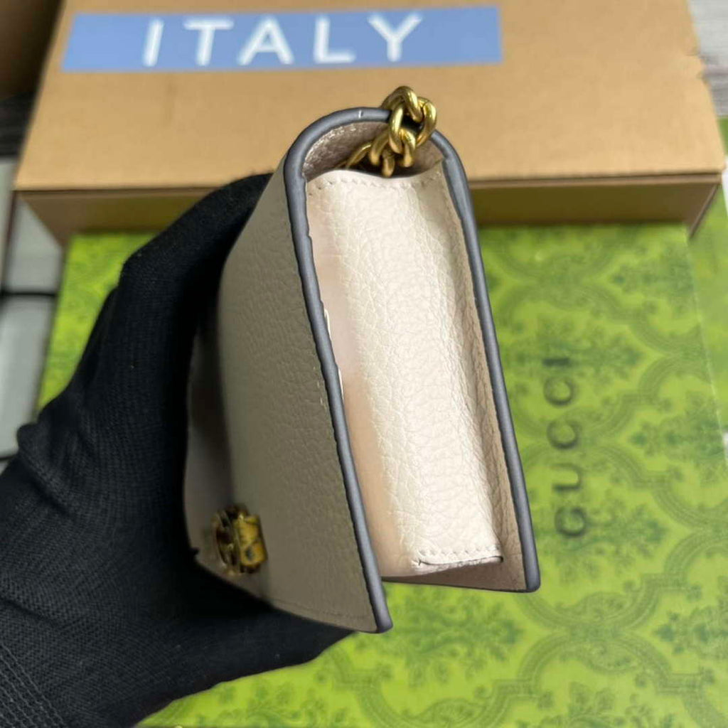Gucci 746056 Chain Wallet With Interlocking G Python Bow White