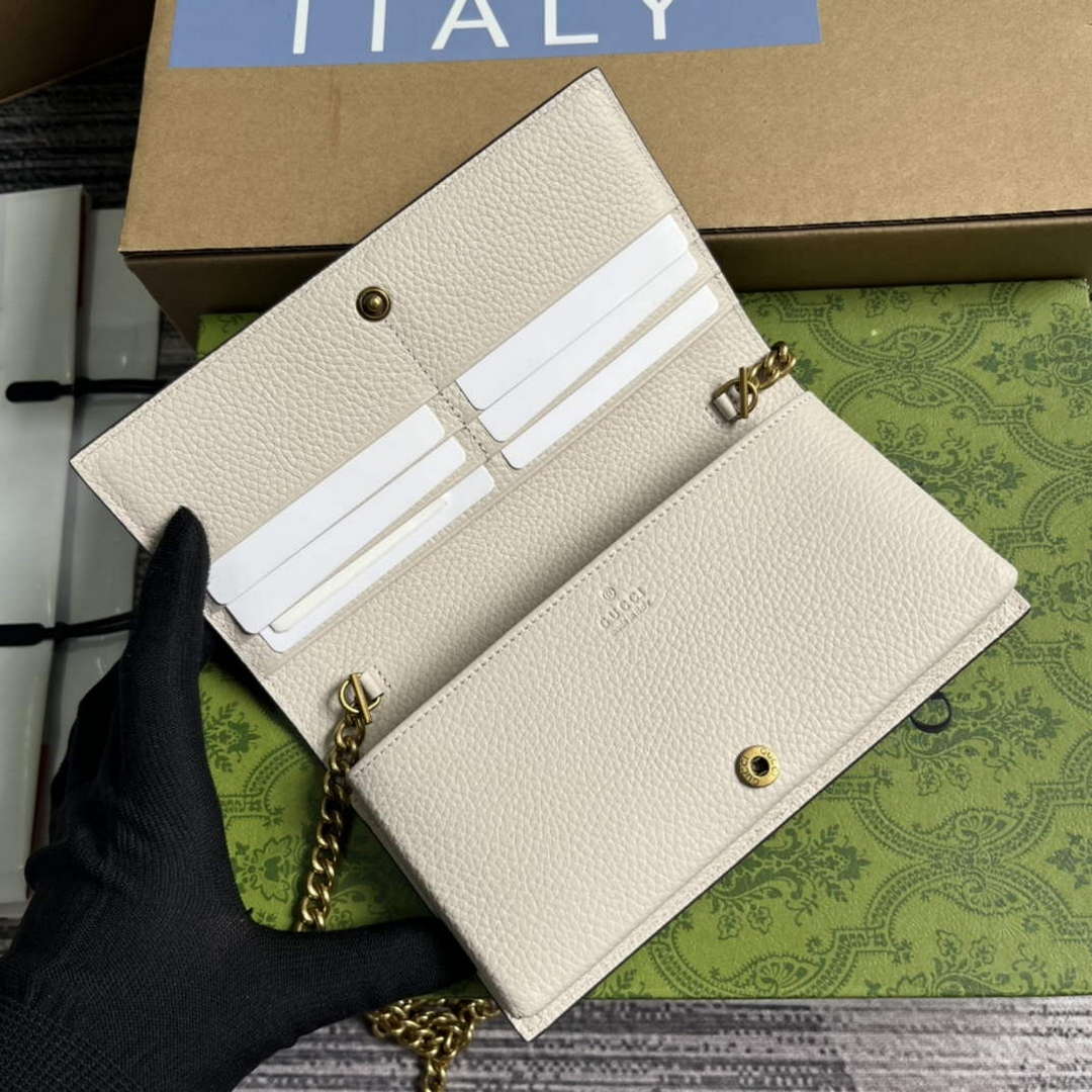 Gucci 746056 Chain Wallet With Interlocking G Python Bow White