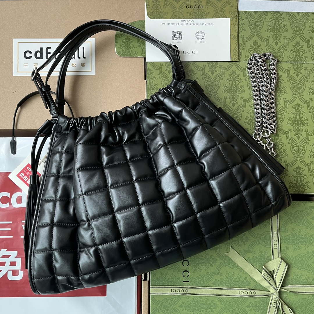 Gucci 746210 Gucci Deco medium tote bag in black leather - Default Title - View 2