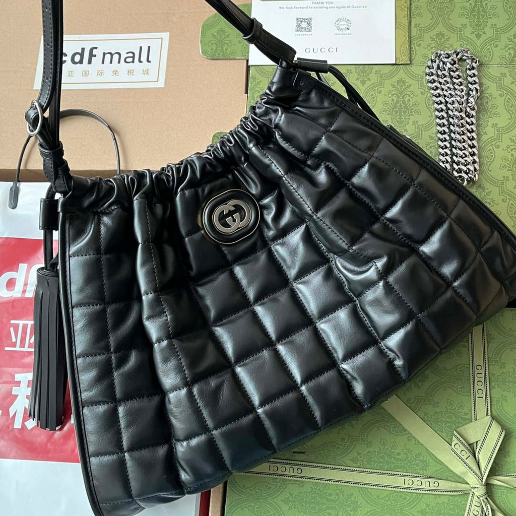 Gucci 746210 Gucci Deco medium tote bag in black leather