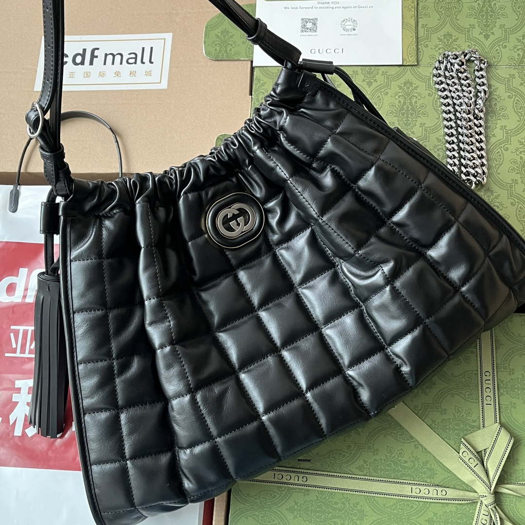 Gucci 746210 Gucci Deco medium tote bag in black leather - Default Title - View 7