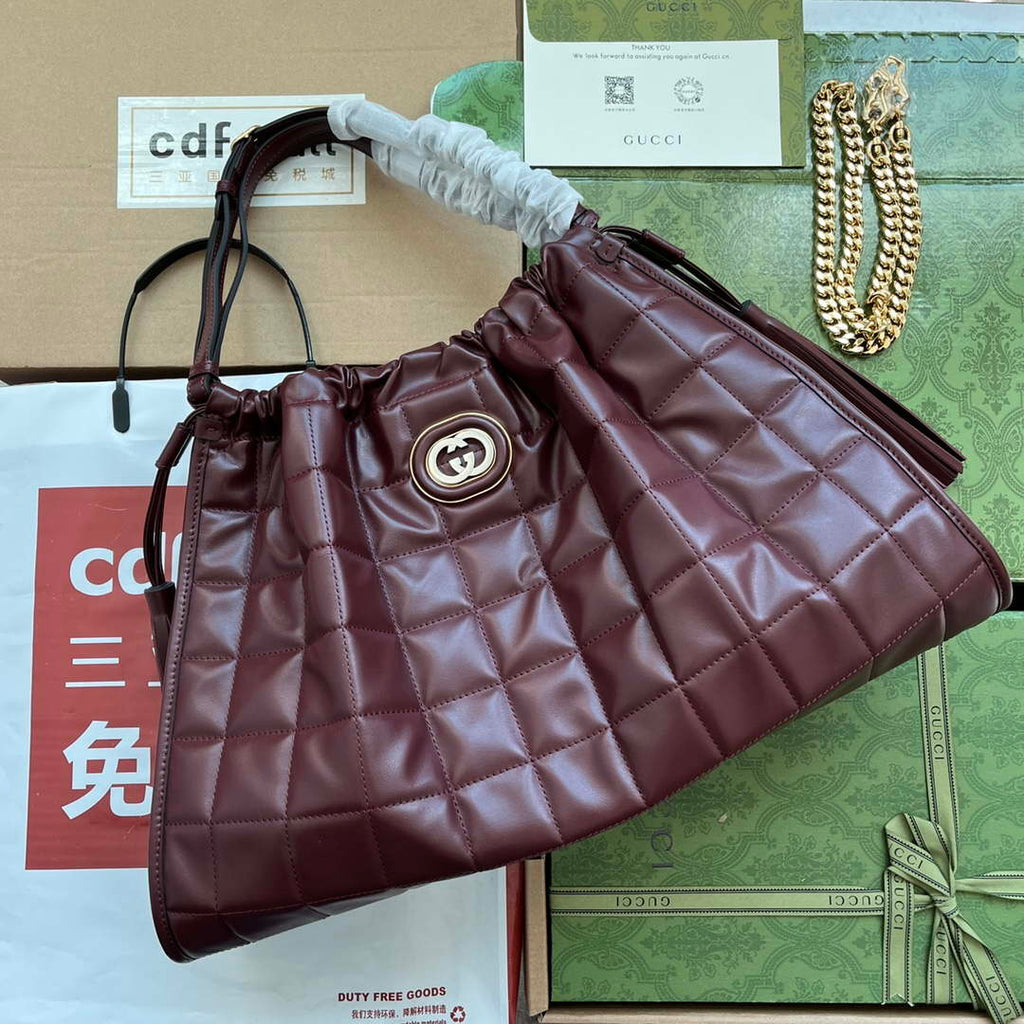 Gucci 746210 Gucci Deco medium tote bag in Wine red leather