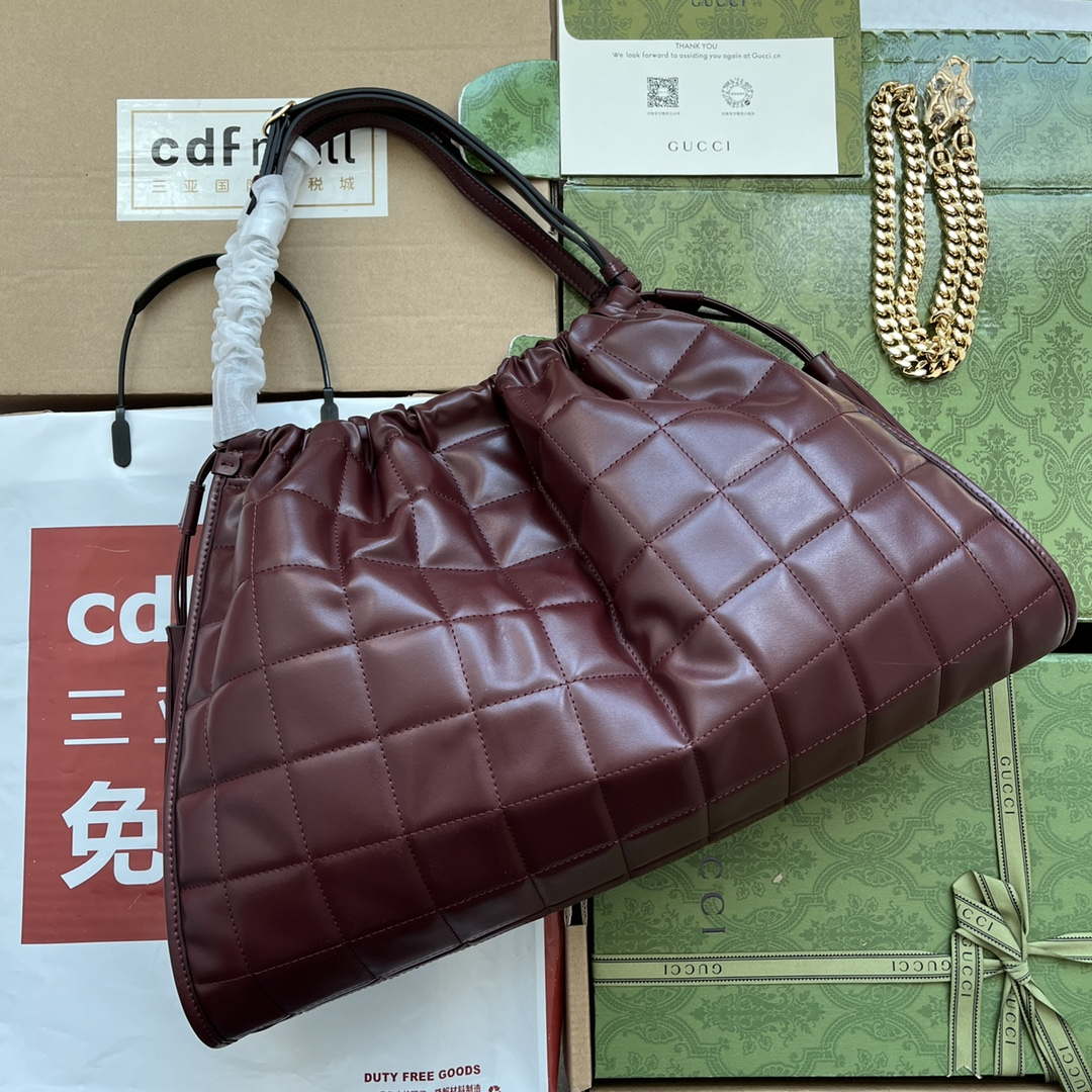 Gucci 746210 Gucci Deco medium tote bag in Wine red leather