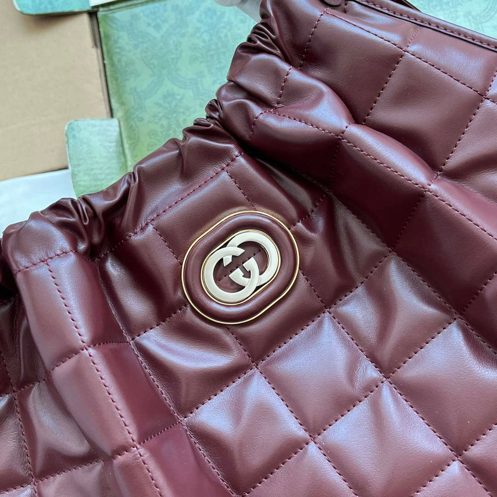 Gucci 746210 Gucci Deco medium tote bag in Wine red leather